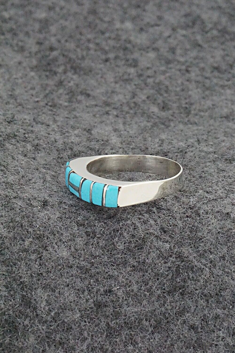 Turquoise & Sterling Silver Inlay Ring - Verna Kanesta - Size 8