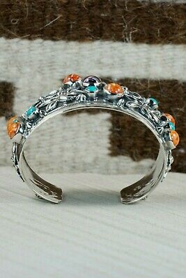 Navajo Sterling Silver & Spiny Oyster and Turquoise Bracelet - Raymond Delgarito