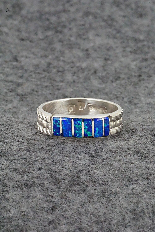 Opalite & Sterling Silver Inlay Ring - Orlando Laweka - Size 7.75