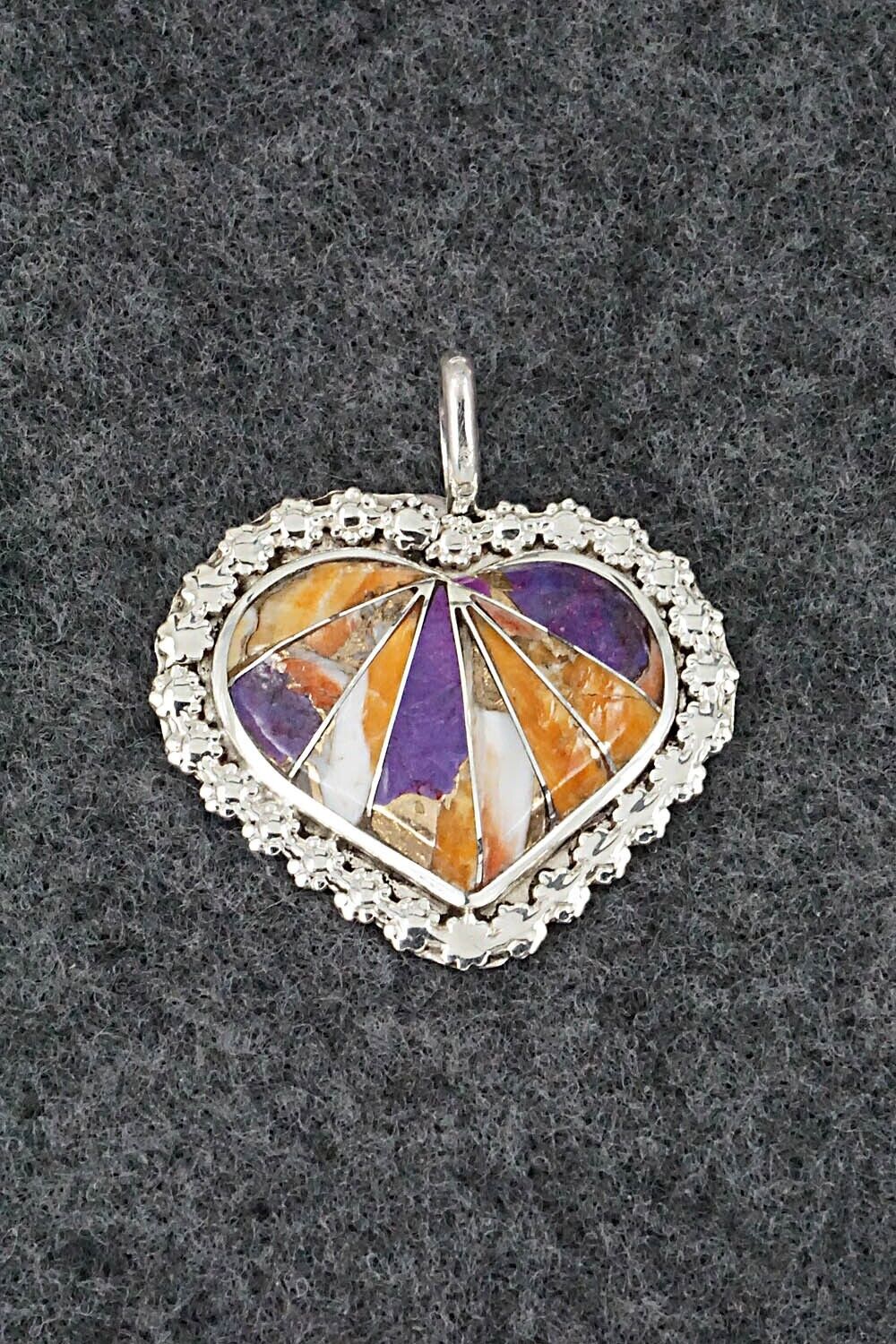 Spiny Oyster, Turquoise and Sterling Silver Pendant - Evelyn Mahkee