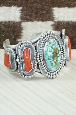 Turquoise, Coral and Sterling Silver Bracelet - Tom Lewis