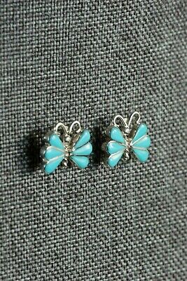 Zuni Turquoise & Sterling Silver Butterfly Earrings - Ken Yatsatie - High Lonesome Trading
