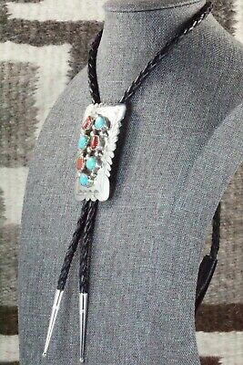 Turquoise, Coral & Sterling Silver Bolo Tie - Wilbert Muskett Sr.