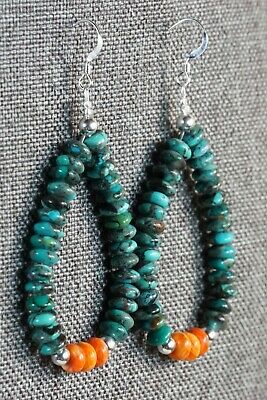 Navajo Turquoise, Spiny Oyster and Sterling Silver Earrings - Native American - High Lonesome Trading