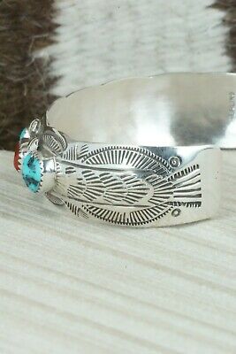 Turquoise, Coral & Sterling Silver Bracelet - Grace Silver
