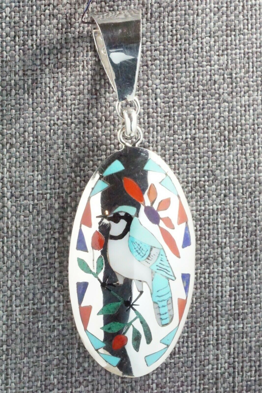 Inlay Turquoise Bluebird & Sterling Silver Pendant - Quintin Quam Sr