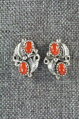 Coral & Sterling Silver Earrings - Adelarae Yazzie