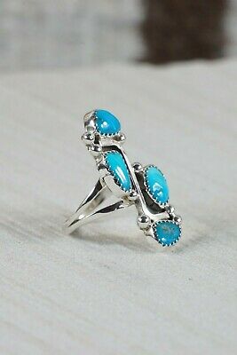 Navajo 4 Stone Turquoise and Sterling Silver Ring - Roberta Begay - 7.5 - High Lonesome Trading