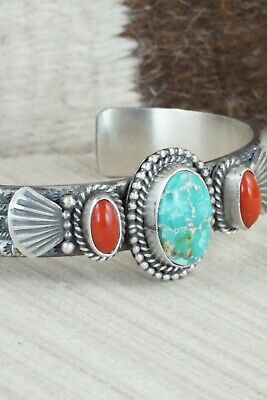 Turquoise, Coral & Sterling Silver Bracelet - Michael Calladitto