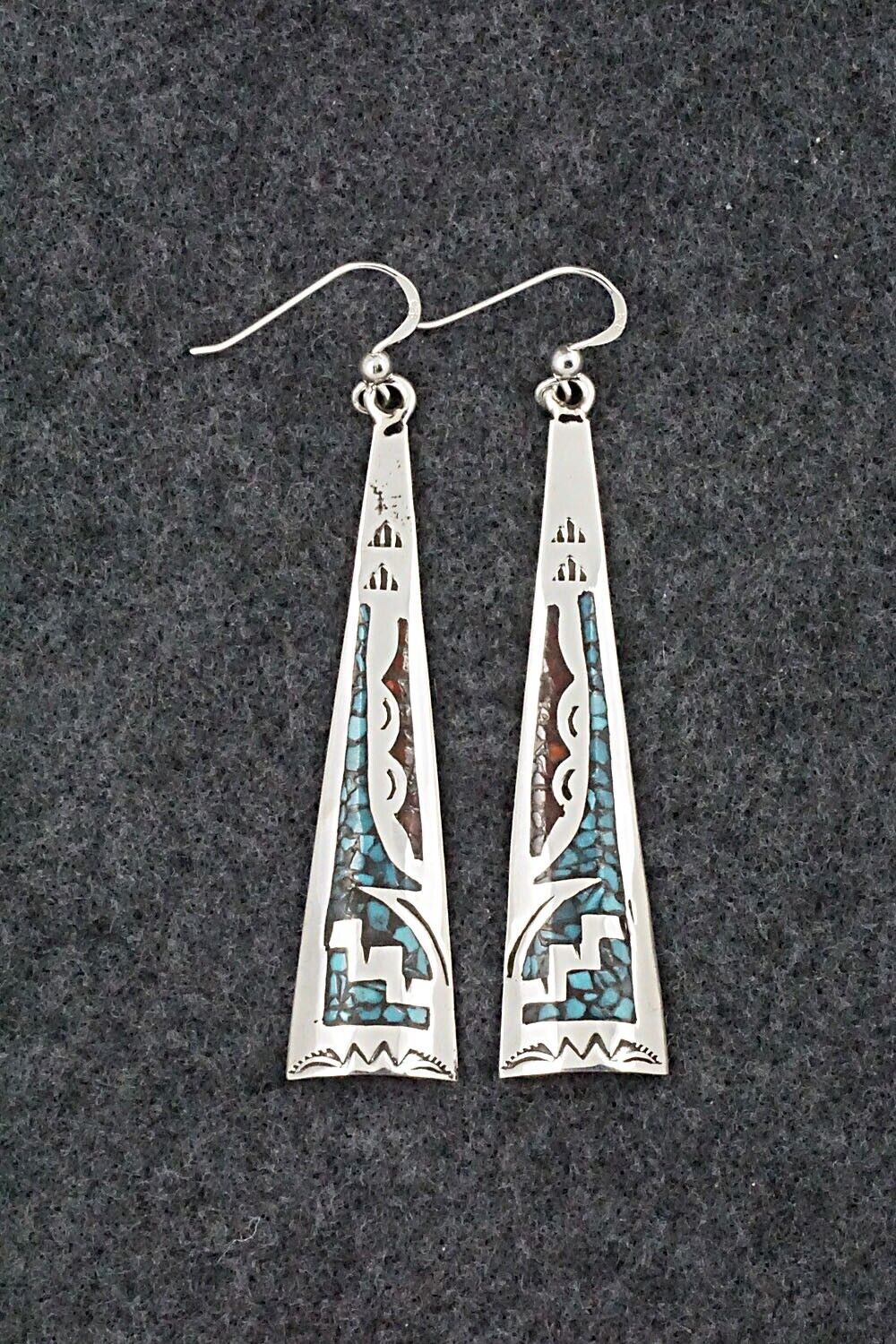 Turquoise, Coral & Sterling Silver Earrings - Jolene Yazzie