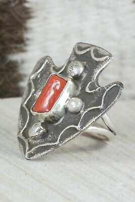 Coral & Sterling Silver Ring - Delbert Arviso - 8.25