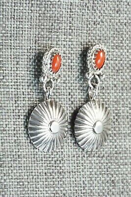 Coral & Sterling Silver Earrings - Adelarae Yazzie