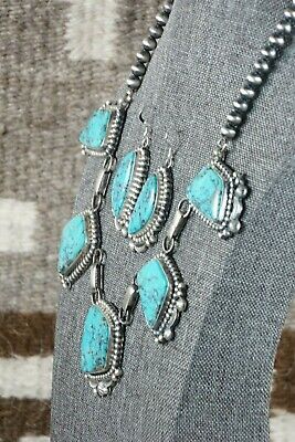 Navajo Turquoise & Sterling Silver Necklace and Earrings Set - Tom Lewis - High Lonesome Trading