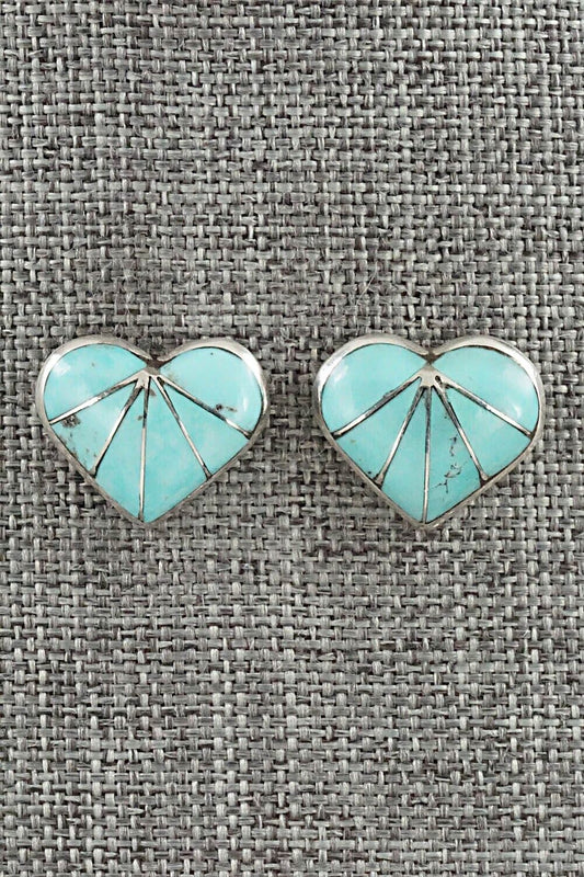 Turquoise & Sterling Silver Inlay Earrings - Evelyn Mahkee