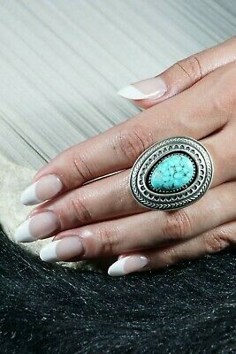 Navajo Turquoise and Sterling Silver Ring - Calvin Martinez - Size 8 - High Lonesome Trading