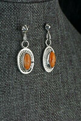 Navajo Spiny Oyster and Sterling Silver Earrings - Angeline Platero - High Lonesome Trading