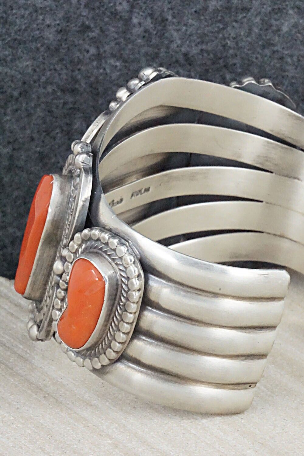 Turquoise, Coral and Sterling Silver Bracelet - Tom Lewis