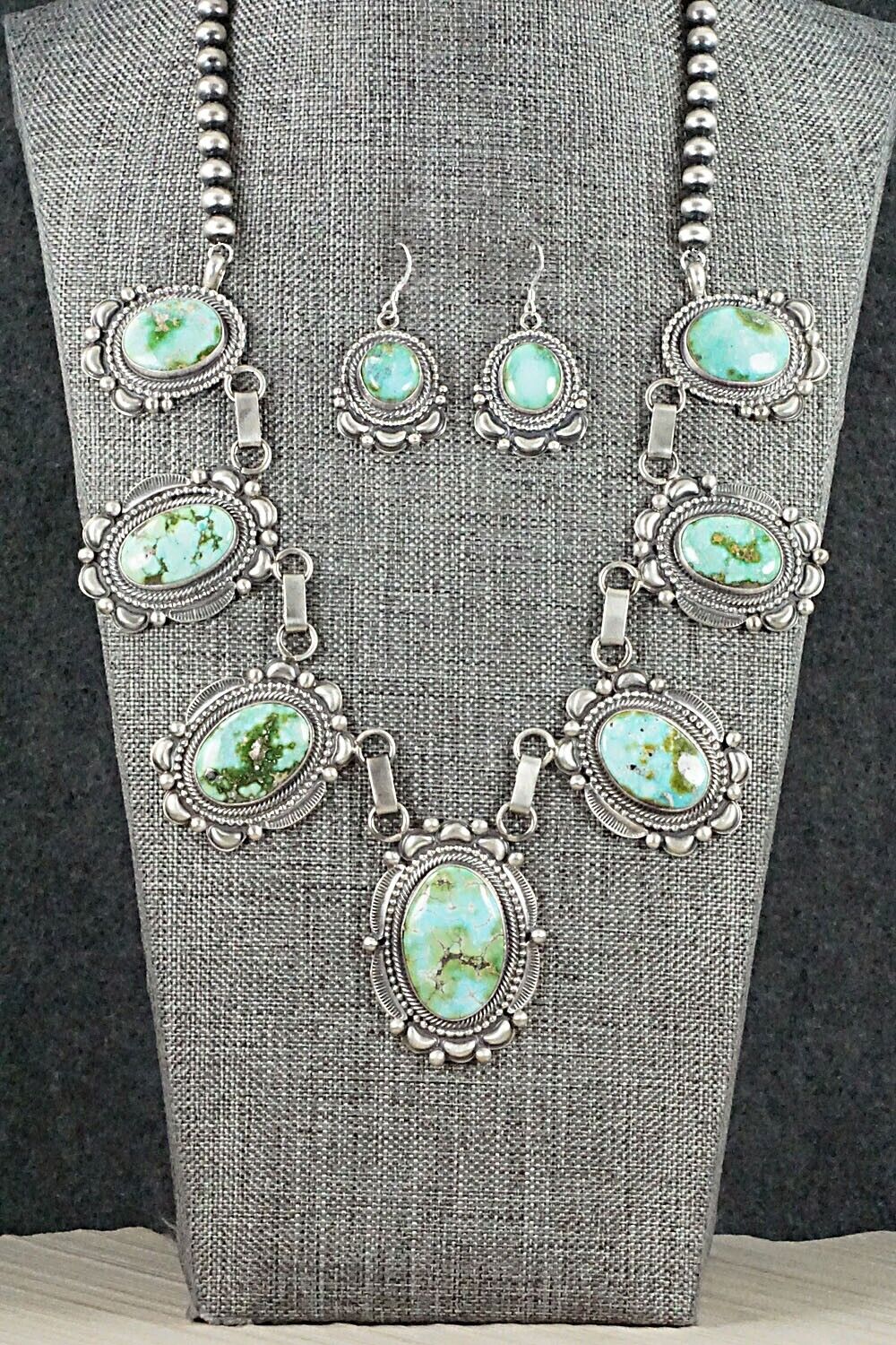 Turquoise & Sterling Silver Necklace and Earrings Set - Tom Lewis