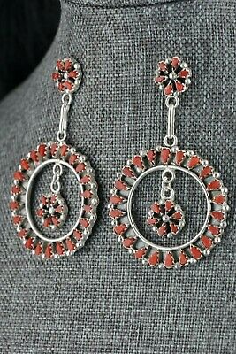 Zuni Coral & Sterling Silver Earrings - Tricia Leekity - High Lonesome Trading