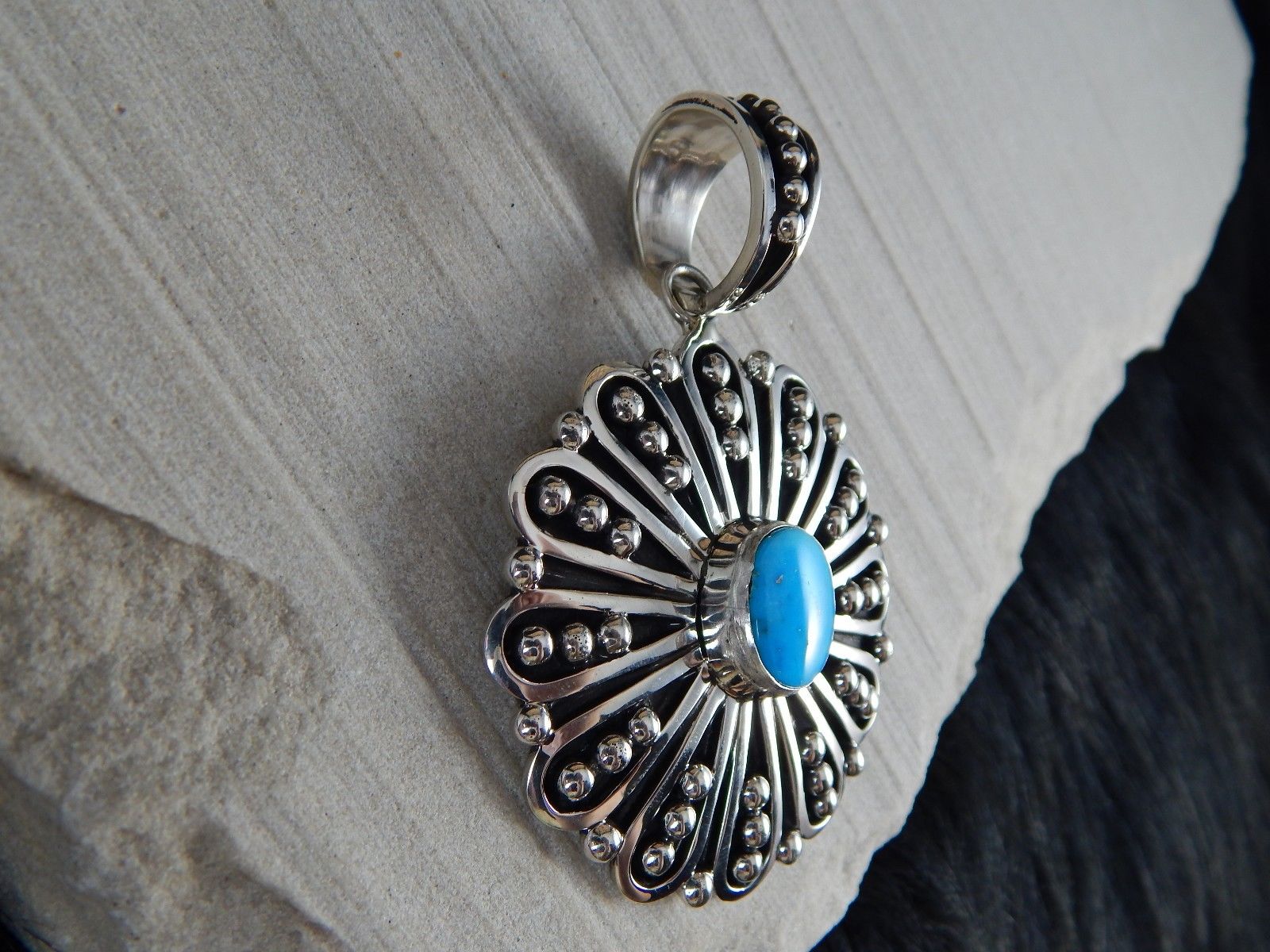 Navajo Sterling Silver & Turquoise Pendant - Jonathan Nez - High Lonesome Trading