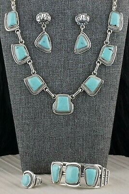 Navajo Turquoise & Sterling Silver Necklace Set - Raymond Delgarito - High Lonesome Trading