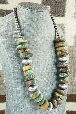 Turquoise & Sterling Silver Navajo Pearl Necklace - Doreen Jake