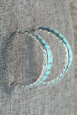 Turquoise & Sterling Silver Hoop Earrings - Malcom Chavez - High Lonesome Trading
