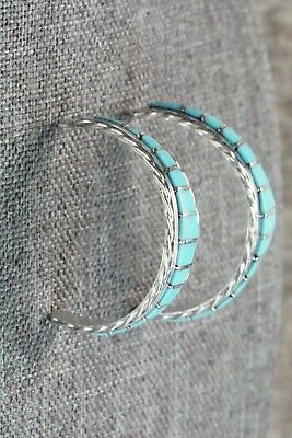 Turquoise & Sterling Silver Hoop Earrings - Malcom Chavez