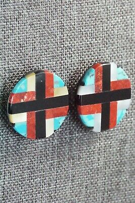 Multi Stone Inlay & Sterling Silver Earrings - Chaslyn Crespin