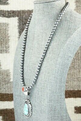 Turquoise, Coral Pendant & Sterling Silver Necklace - Tom Lewis