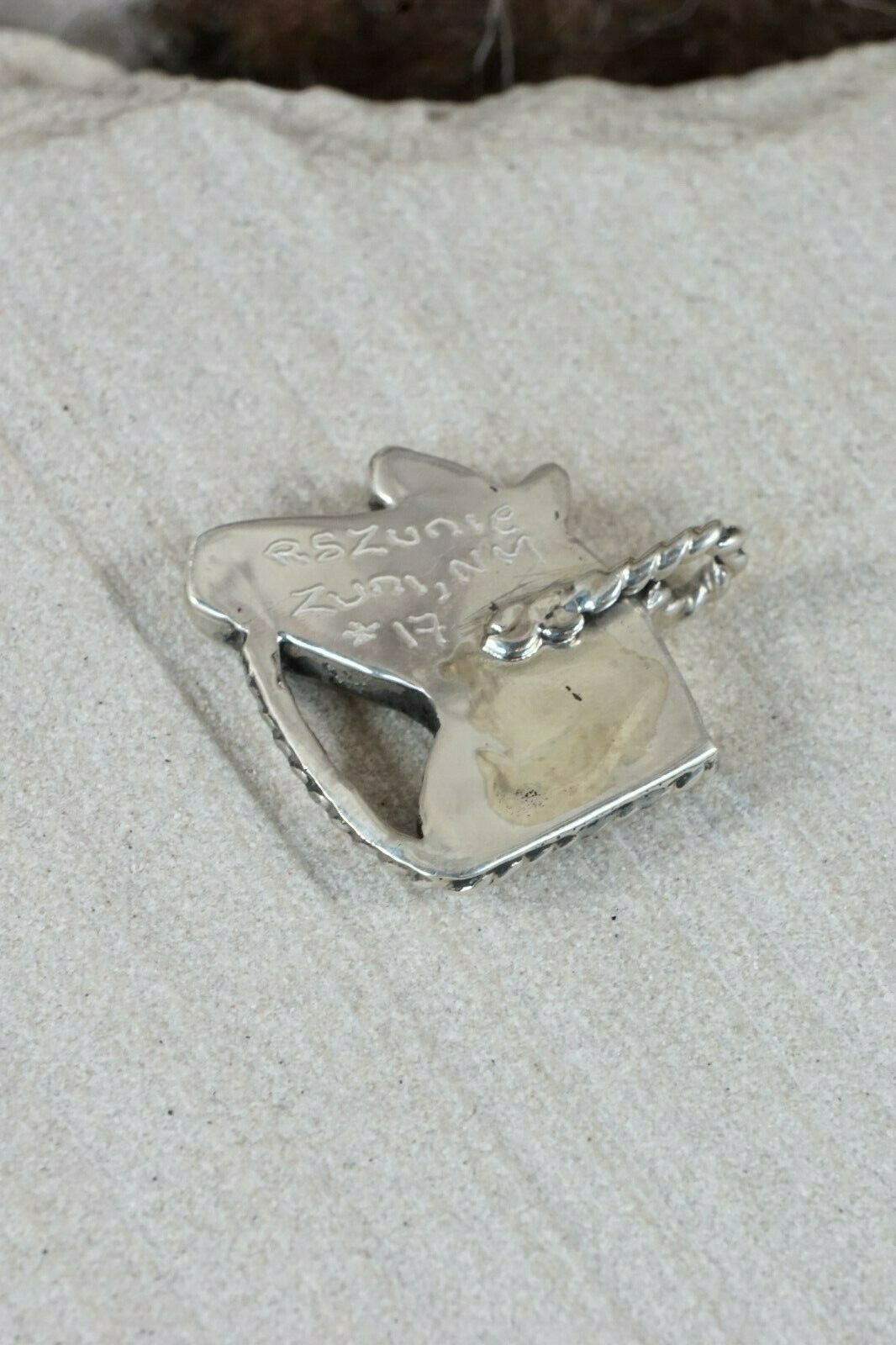 Zuni Turquoise & Mother of Pearl Sterling Silver Horse Pendant - Robbie Zunie - High Lonesome Trading