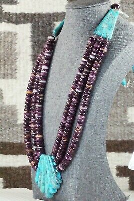 Turquoise, Spiny Oyster & Sterling Silver Necklace - Lupe Lovato