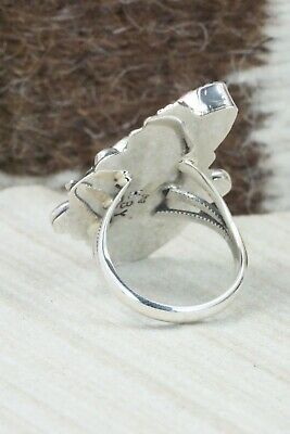 Turquoise, Coral & Sterling Silver Ring - Harry Yazzie - Size 9.25
