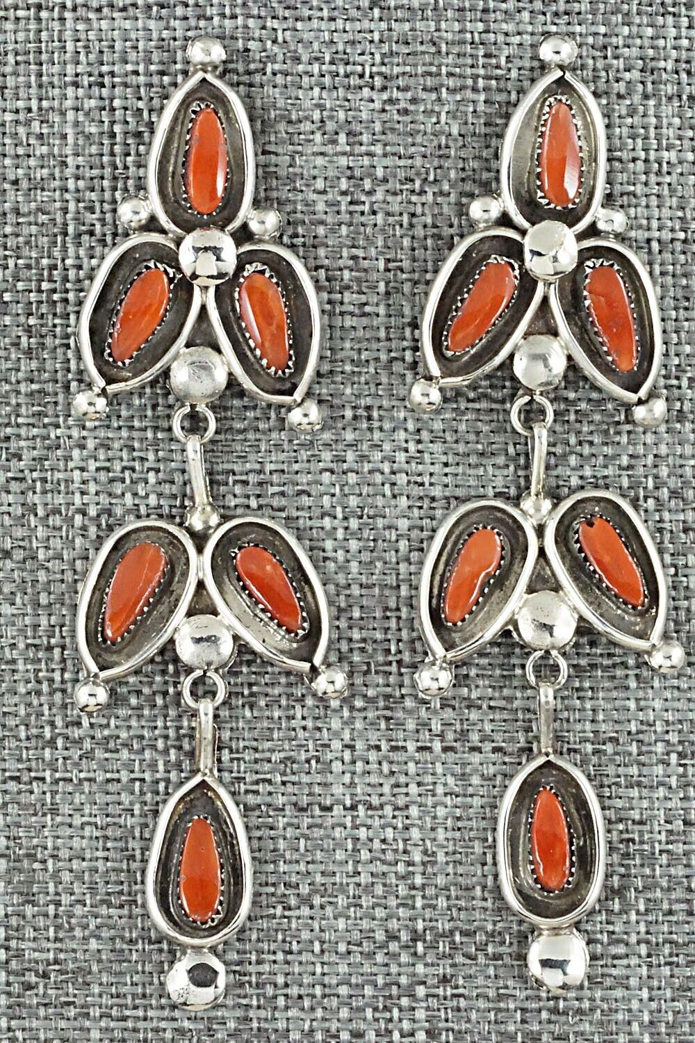 Coral & Sterling Silver Earrings - Viola Bobelu