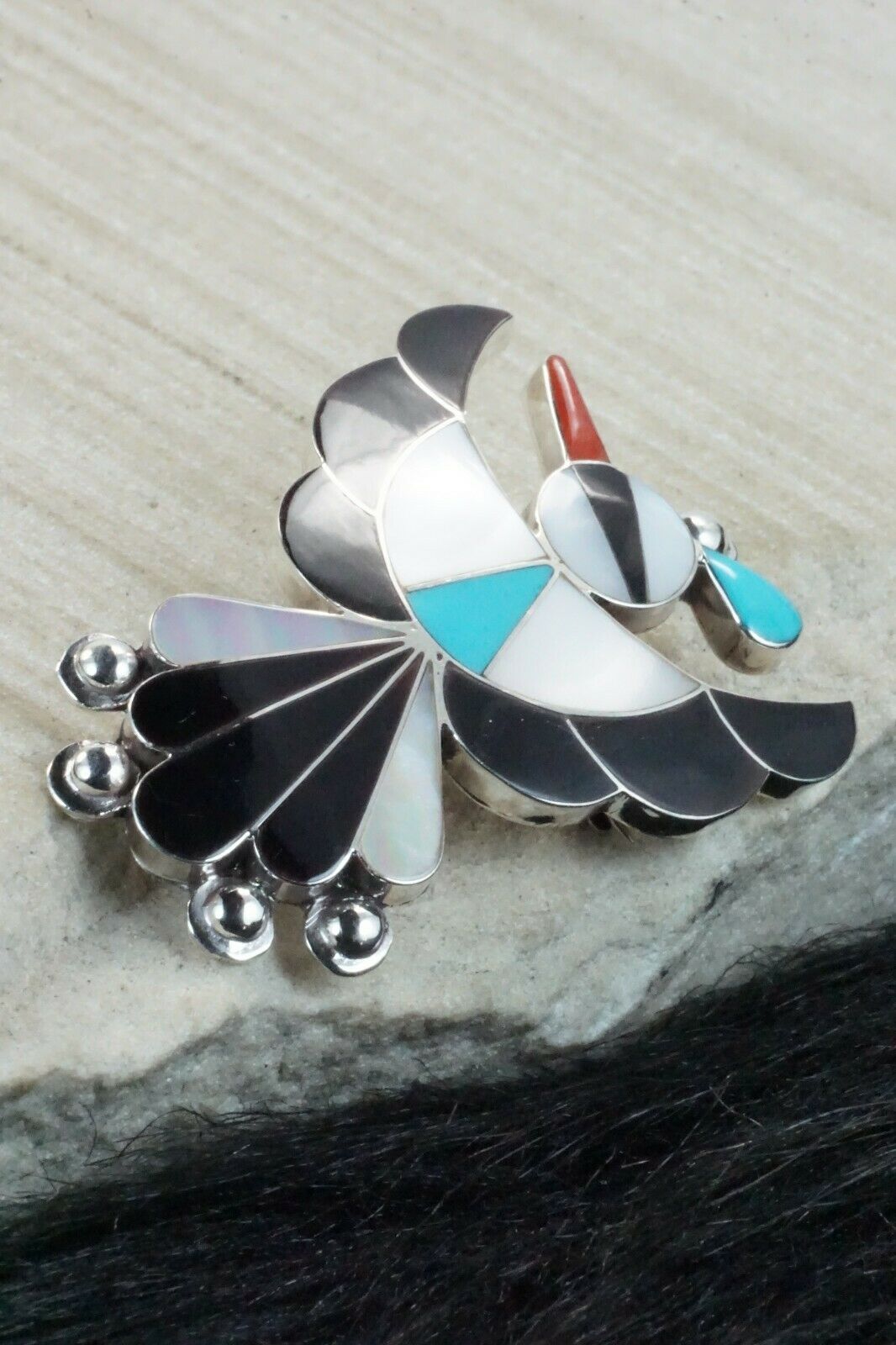 Multi Stone & Sterling Silver Inlay Pendant/ Pin - Leavus Ahiyite