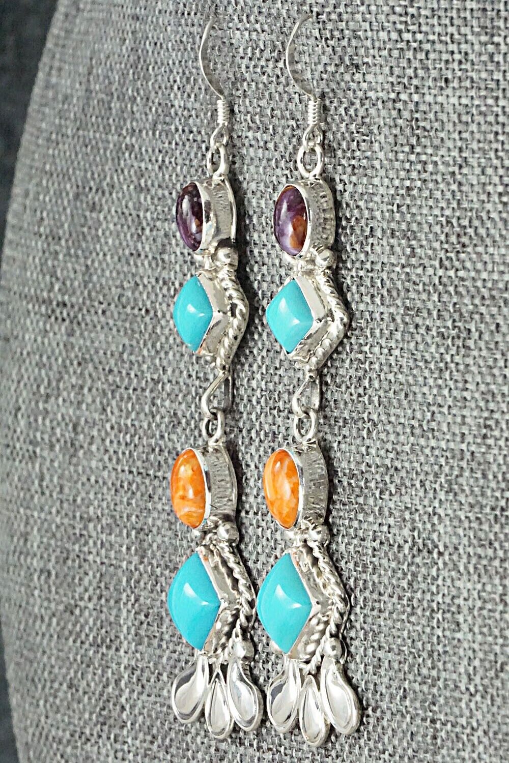 Turquoise, Spiny Oyster & Sterling Silver Earrings - Sharon McCarthy