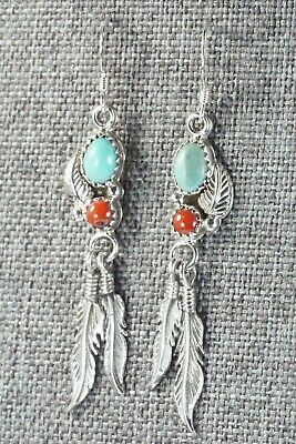 Turquoise, Coral & Sterling Silver Earrings - Annie Spencer