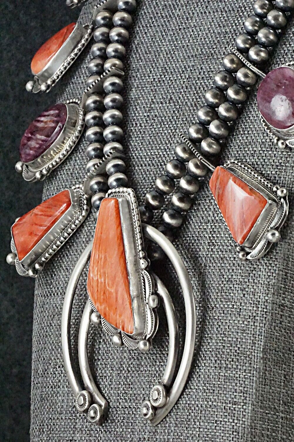 Spiny Oyster & Sterling Silver Squash Blossom Set - Tom Lewis