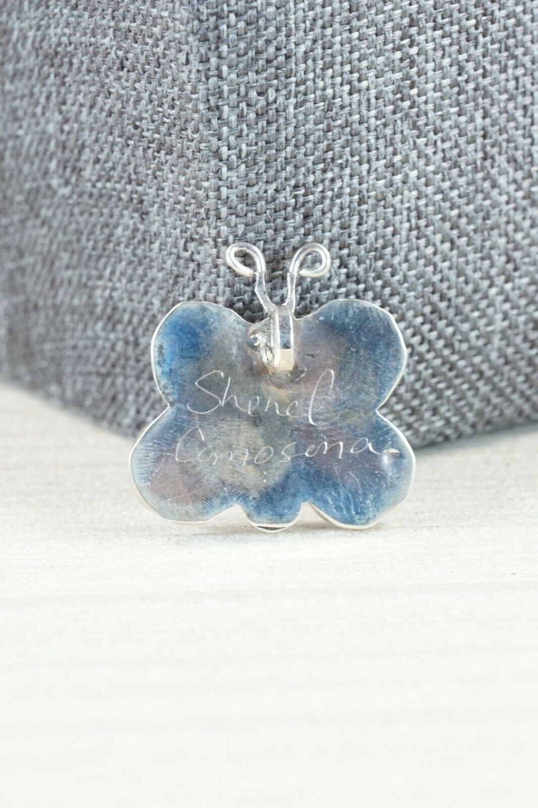 Zuni Butterfly Mother of Pearl & Sterling Silver Pendant/ Pin - Shenel Comosona