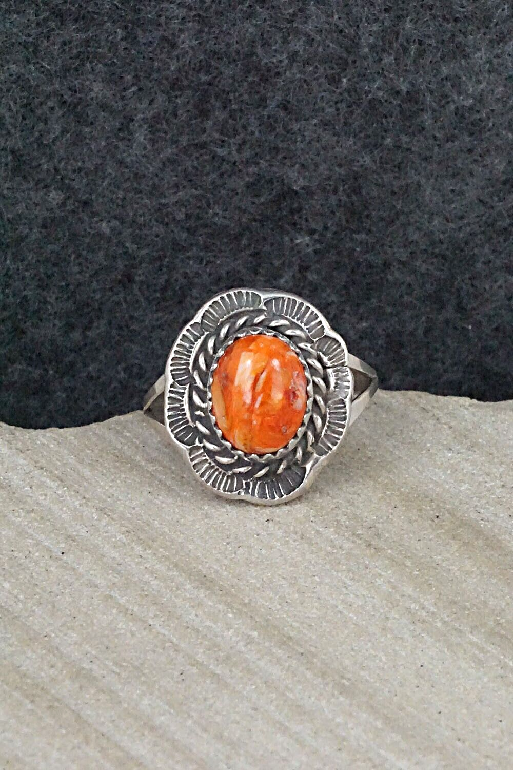 Spiny Oyster & Sterling Silver Ring - Freda Martinez - Size 8