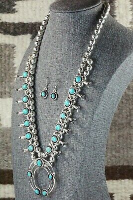 Turquoise & Sterling Silver Squash Blossom & Earrings - Phil Garcia