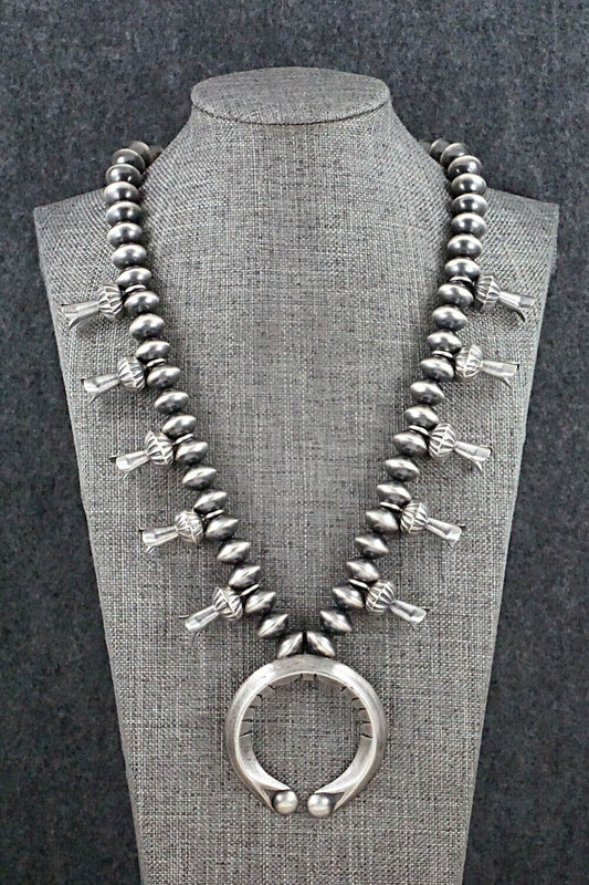 Sterling Silver Navajo Pearl Squash Blossom Necklace - Presley Haley
