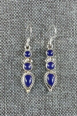 Navajo Lapis and Sterling Silver Earrings - Gary Shorty - High Lonesome Trading