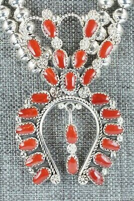 Coral & Sterling Silver Squash Blossom Set - Claudine Penketewa