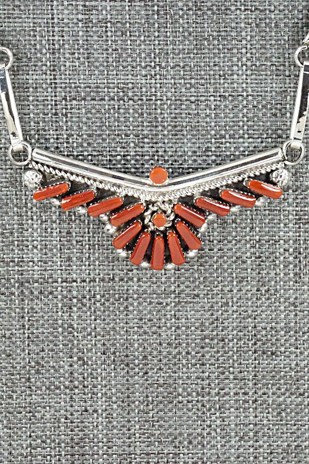 Coral & Sterling Silver Necklace and Earrings Set - Carlene Hattie