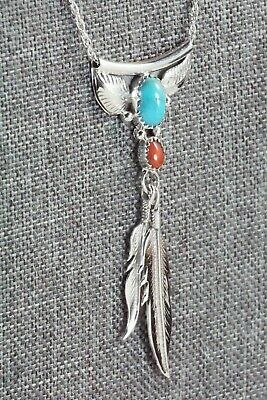 Turquoise, Coral & Sterling Silver Necklace - Sharon McCarthy