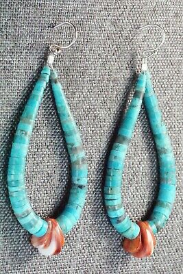 Turquoise, Spiny Oyster & Sterling Silver Earrings - Lupe Lovato