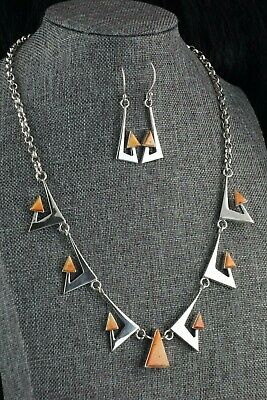 Spiny Oyster & Sterling Silver Necklace and Earrings Set - Ronnie Henry - Navajo - High Lonesome Trading