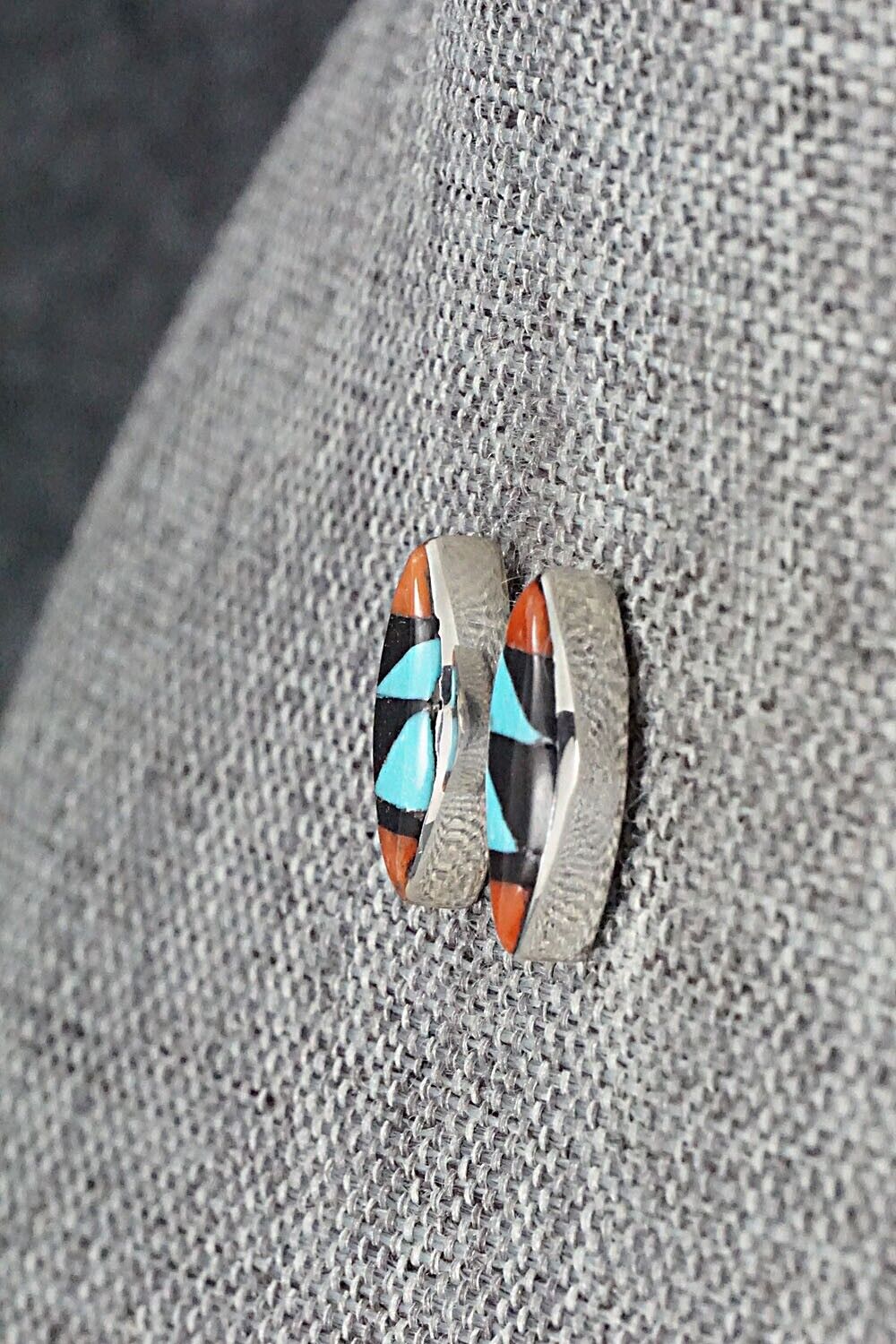 Multi Stone Inlay & Sterling Silver Earrings - Monica Johnson