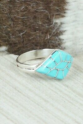 Turquoise & Sterling Silver Inlay Ring - Constance Epaloose - Size 12
